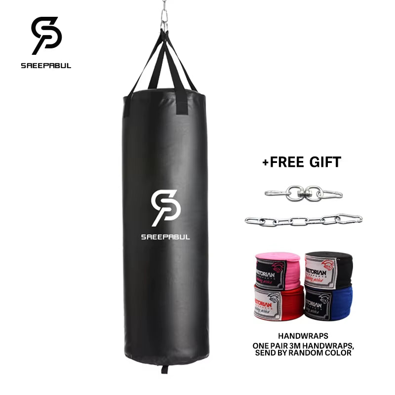 102/117CM Boxing Heavybag for Home Gym Hook Hanging Punching Sandbag Empty-Heavy Kick Muay Thai Sand Bag with One Handwraps Gift