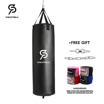 102/117CM Boxing Heavybag for Home Gym Hook Hanging Punching Sandbag Empty-Heavy Kick Muay Thai Sand Bag with One Handwraps Gift