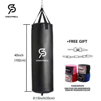 102/117CM Boxing Heavybag for Home Gym Hook Hanging Punching Sandbag Empty-Heavy Kick Muay Thai Sand Bag with One Handwraps Gift